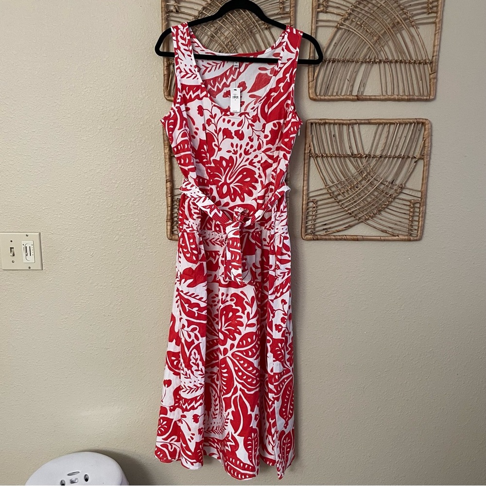 Banana Republic Poplin Corset Waist Midi Dress Red Chic Classic Sz 10 NWT B9 - Picture 3 of 11
